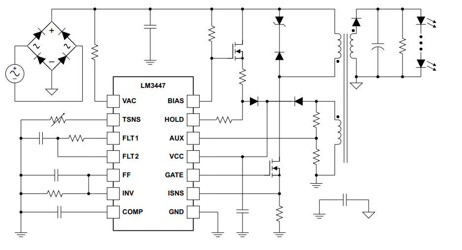Application Circuit Diagram - Texas Instruments LM3447 PFC Flyback Controllers