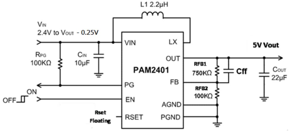 Diodes Incorporated PAM2401 Step-Up DC to DC Converters