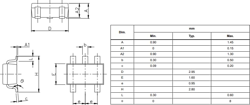 Mechanical Drawing - STMicroelectronics LDK120M SOT-23-5L Low Dropout Voltage Regulators