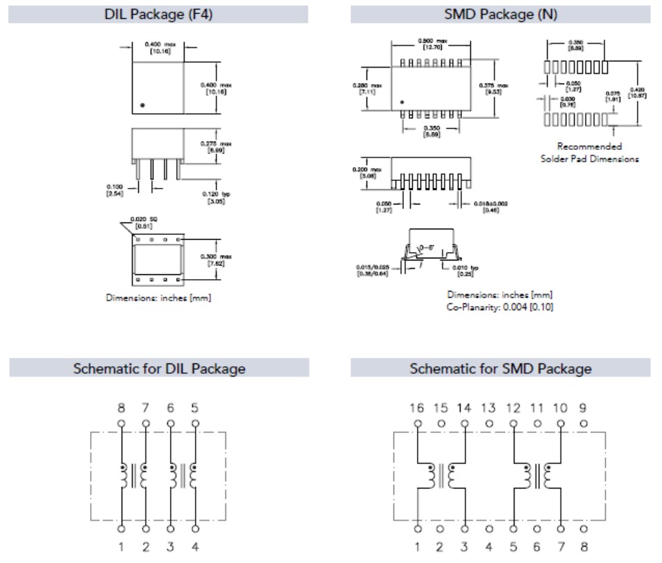 Mechanical Drawing - HALO Electronics Common Mode Chokes