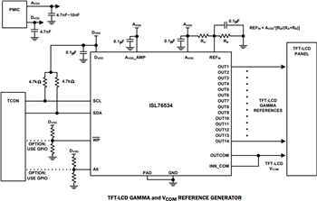 Application Circuit Diagram - Renesas Electronics ISL76534 Programmable LCD Gamma Buffer