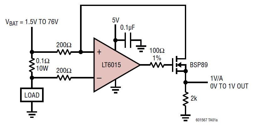 Kretsscheman för tillämpningar - Analog Devices Inc. LT6015 Over-The-Top® noggranna operationsförstärkare