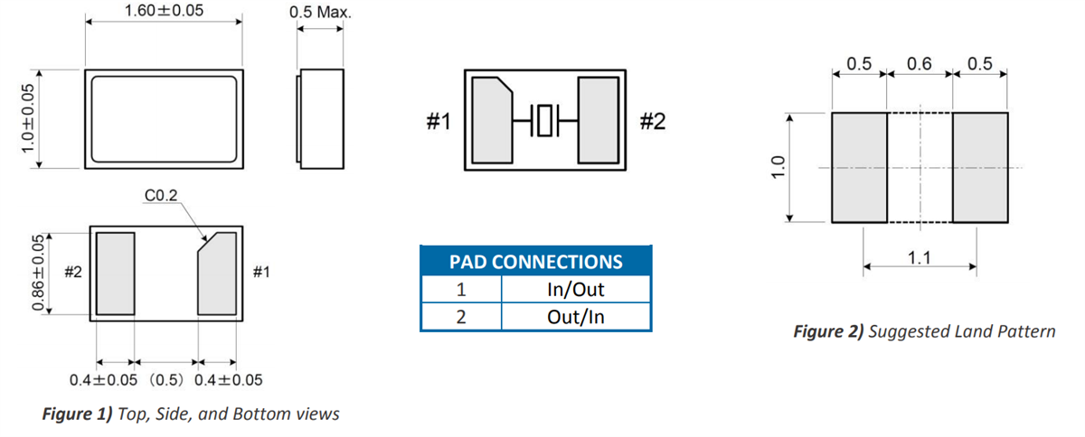 Mechanical Drawing - ECS ECX-16 SMD Tuning Fork Crystals