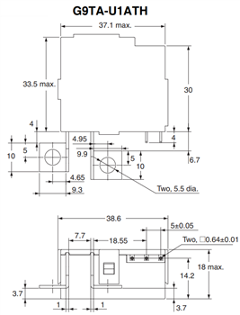 Mechanical Drawing - Omron Electronics G9TA AC Power Latching Relays