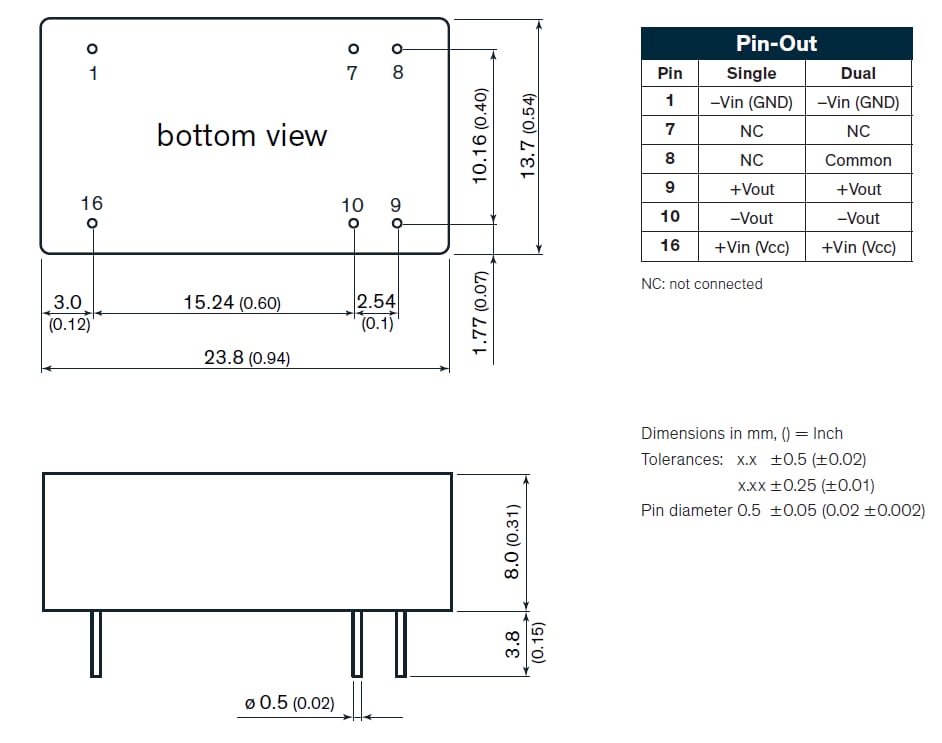 Mechanical Drawing - TRACO Power TEL 10WI 10W DC/DC Converters