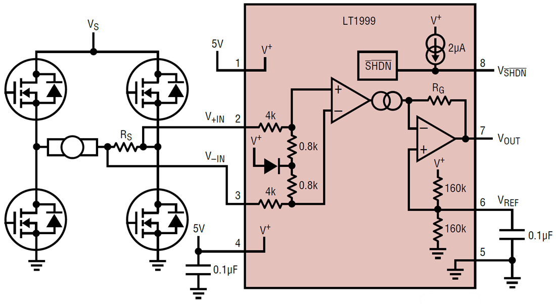 Application Circuit Diagram - Analog Devices Inc. LT1999 Bidirectional Current Sense Amplifier