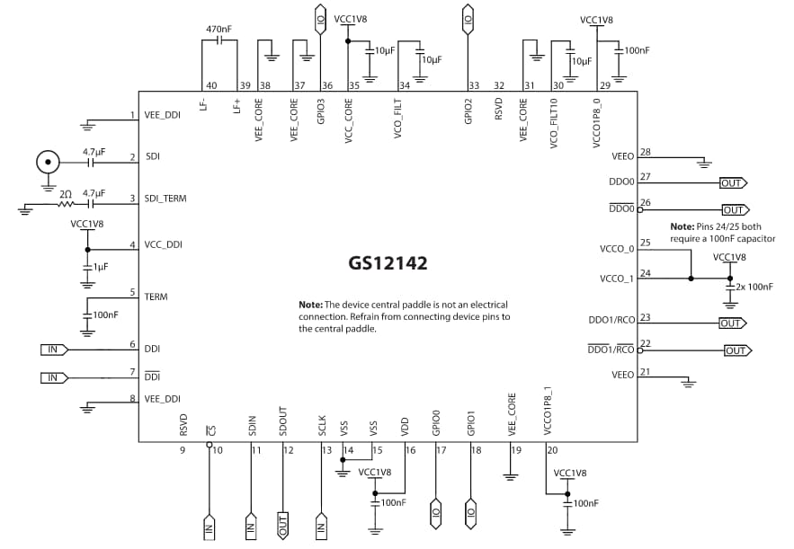 Application Circuit Diagram - Semtech GS12142 Adaptive Cable Equalizers