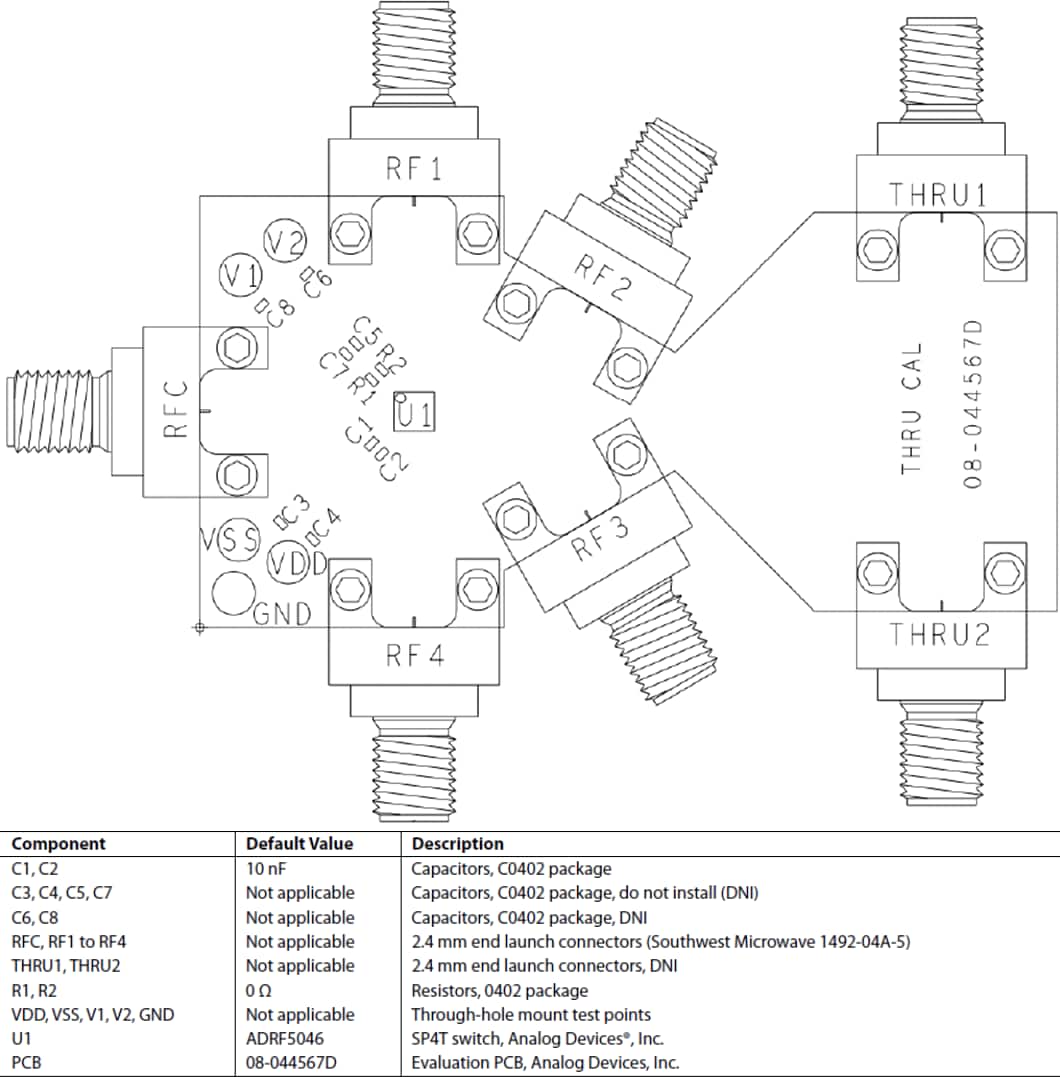 Mechanical Drawing - Analog Devices Inc. EVAL-ADRF5046 Evaluation Board
