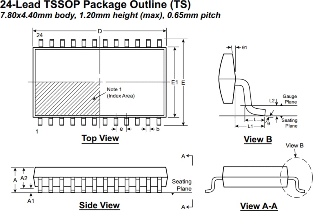 Mechanical Drawing - Microchip Technology HV264 Quad High Voltage Amplifier Array