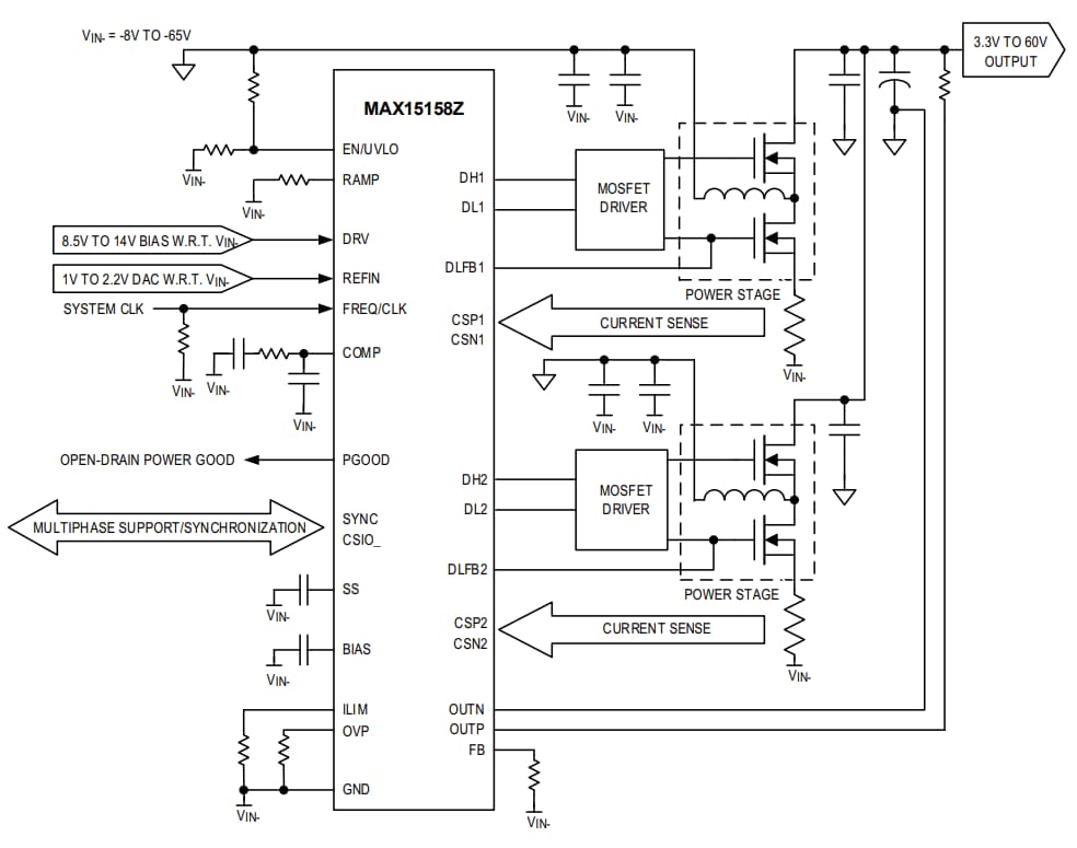 Block Diagram - Analog Devices / Maxim Integrated MAX15158Z High-Voltage Multiphase Boost Controller