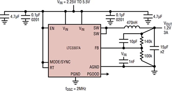 Application Circuit Diagram - Analog Devices Inc. LTC3307A/B Step-Down Silent Switcher™ Devices