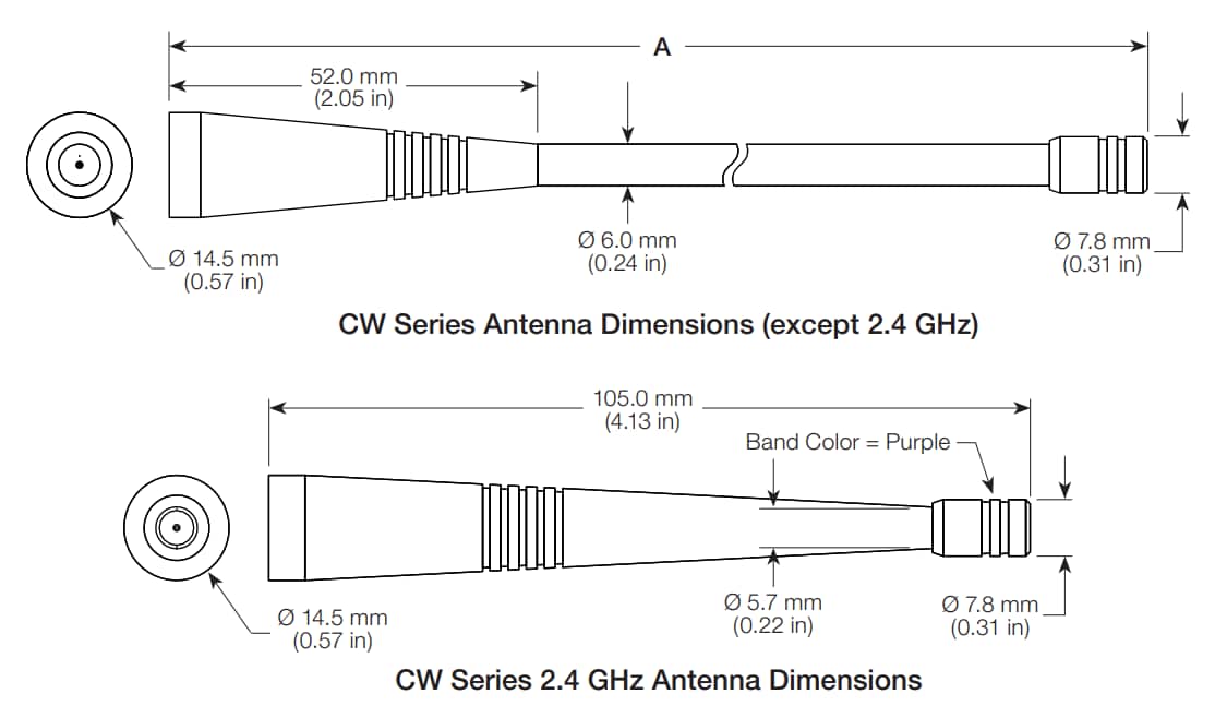 Mechanical Drawing - TE Connectivity / Linx Technologies CW Monopole Antennas