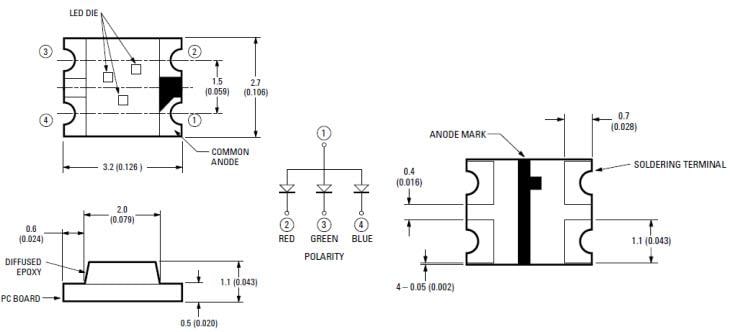 Mechanical Drawing - Broadcom HSMF-C118 Tricolor ChipLED