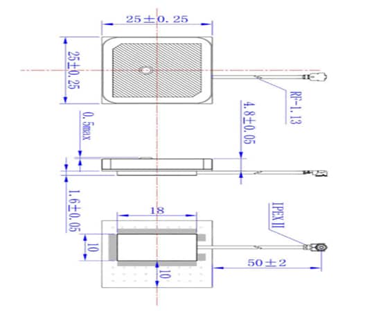 Mechanical Drawing - Abracon APAKC2506A-SG3 Multi-band GNSS Patch Antenna
