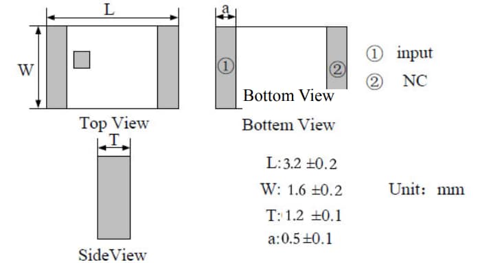 Mechanical Drawing - Abracon ACAG0301-2450-T Ceramic Chip Antenna