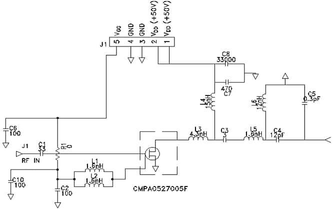MACOM CMPA0527005F-AMP Demonstration Amplifier Circuit