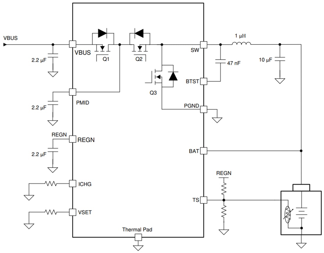 Application Circuit Diagram - Texas Instruments bq25302 Single-Cell Buck Battery Charger