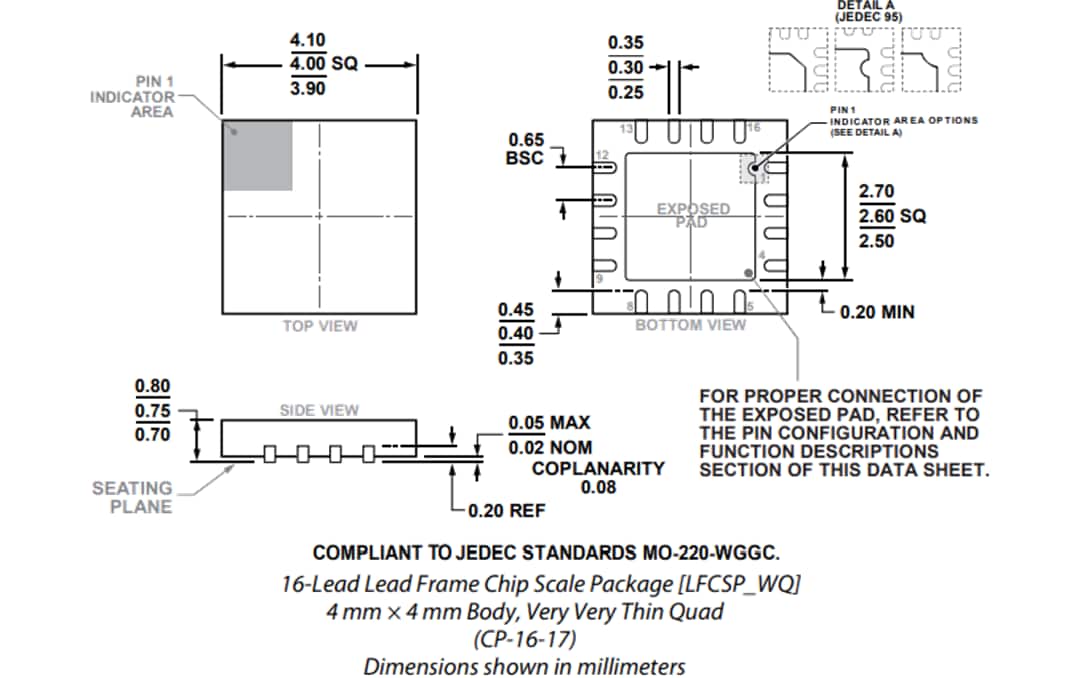 Mechanical Drawing - Analog Devices Inc. ADP5600 Interleaved Inverting Charge Pump
