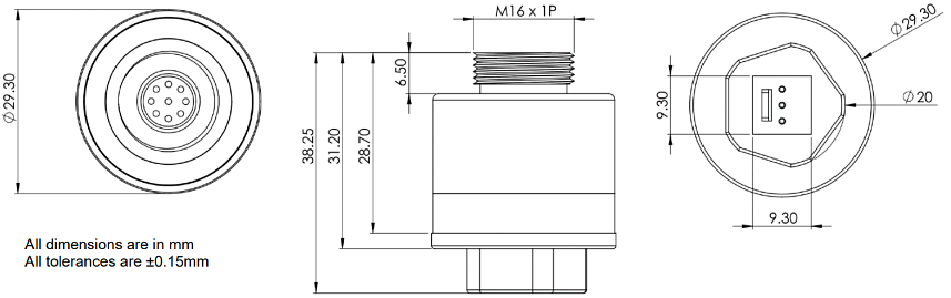 Mechanical Drawing - Amphenol SGX Sensortech SGX-VOX Oxygen Sensor for Ventilators