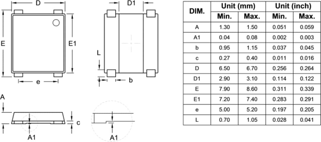 Mechanical Drawing - Taiwan Semiconductor RYBS30M 3A Bridge Rectifier