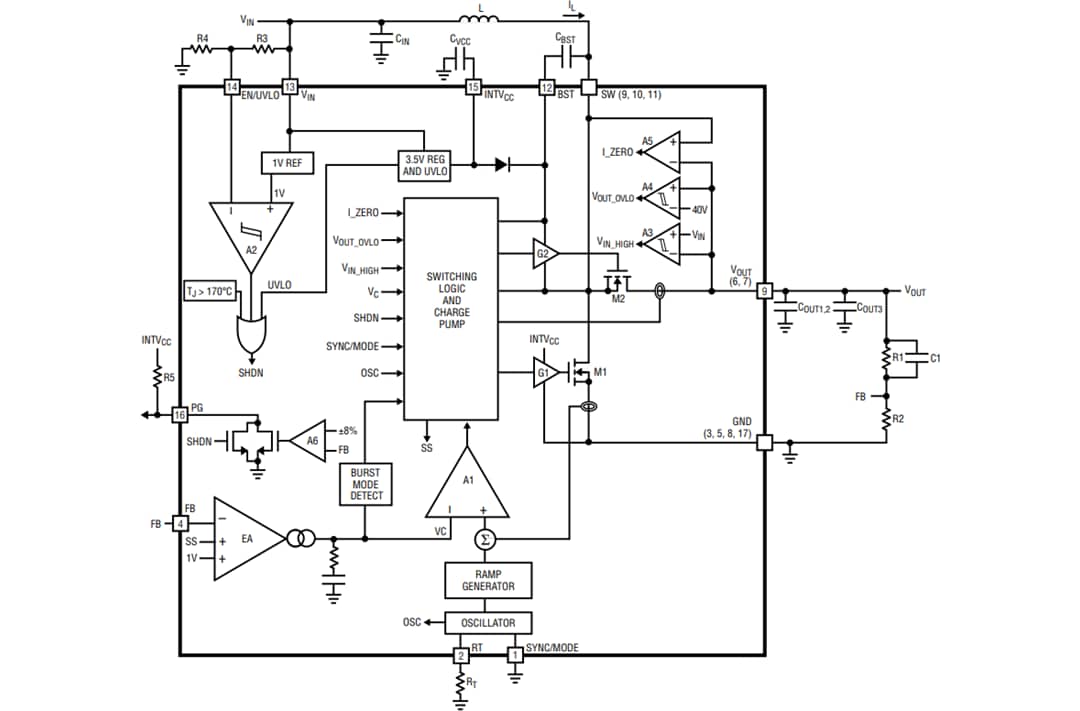 Block Diagram - Analog Devices Inc. LT8336 Silent Switcher® Step-Up DC-DC Converter IC