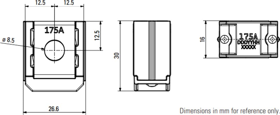 Mechanical Drawing - Littelfuse ZCASE® Single MEGA / Starter Fuses