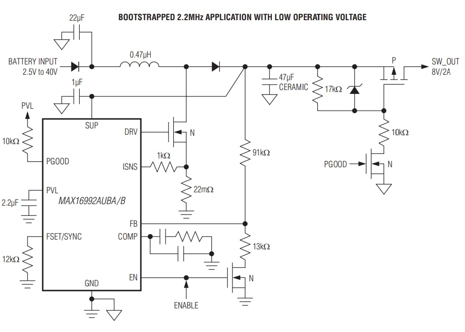 Application Circuit Diagram - Analog Devices Inc. MAX16990/MAX16992 Current-Mode PWM Controllers
