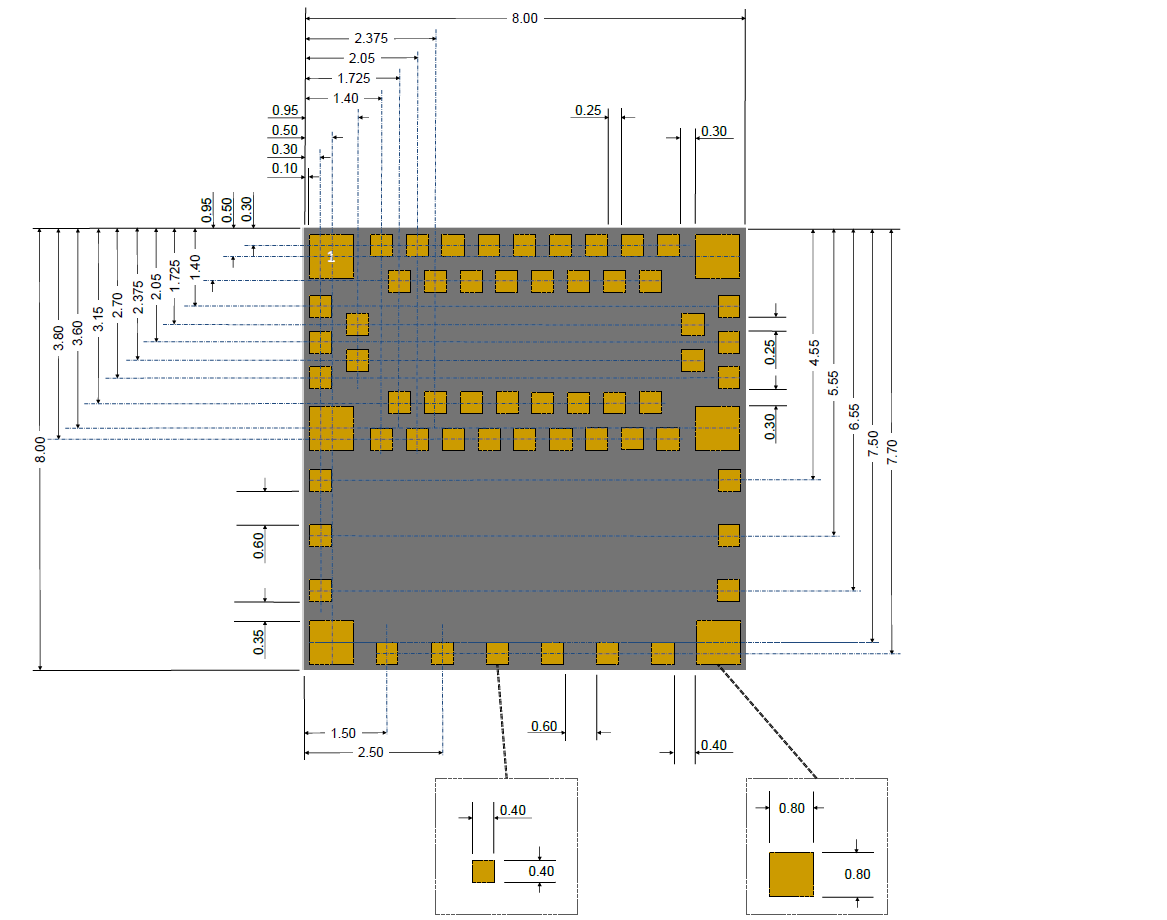 Mechanical Drawing - Insight SiP ISP1907 Long Range & Direction Finding Modules