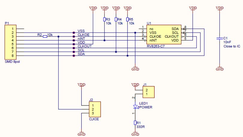 Schematic - Micro Crystal RV-8263-C7 Evaluation Board