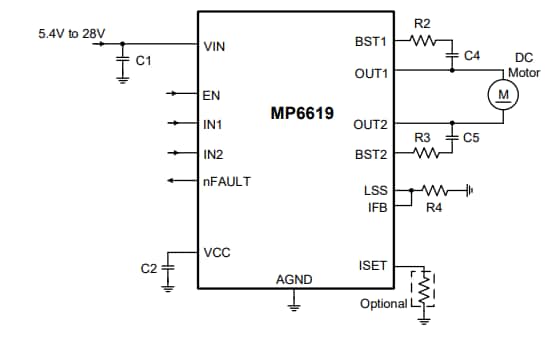 Application Circuit Diagram - Monolithic Power Systems (MPS) MP6619 H-Bridge Motor Drivers