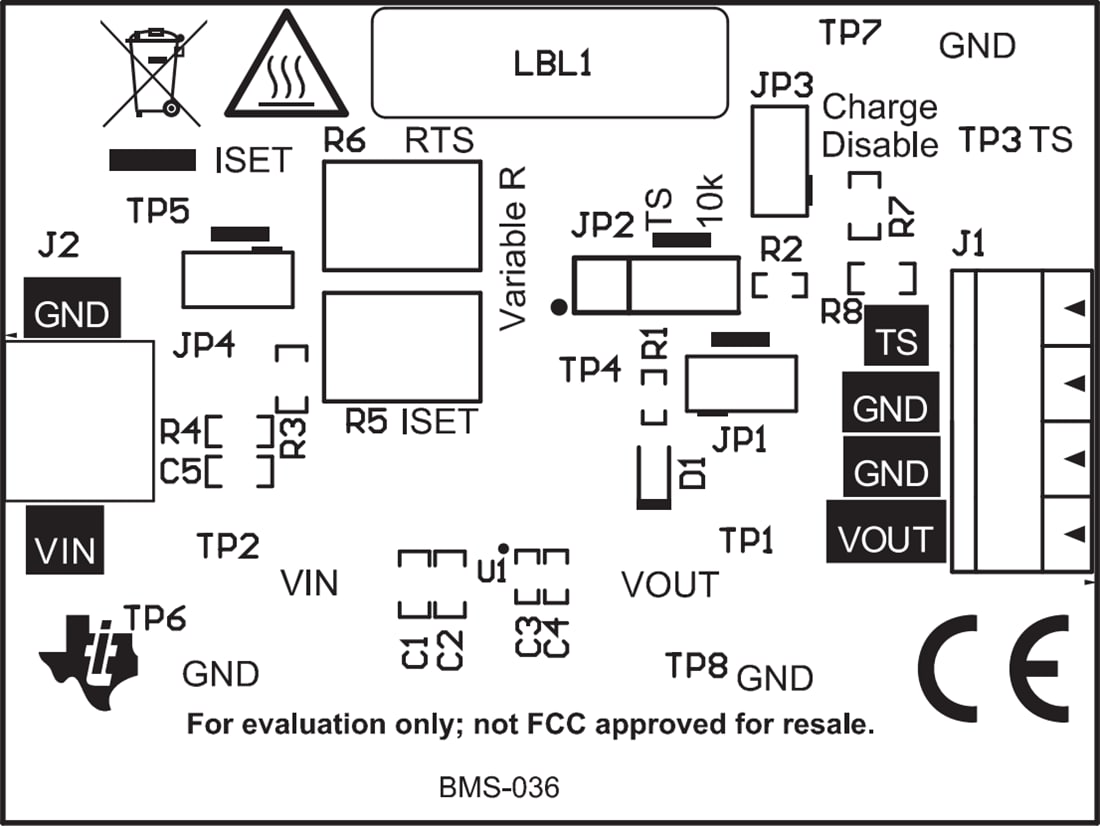 Mechanical Drawing - Texas Instruments bq25175EVM Charger Evaluation Module (EVM)
