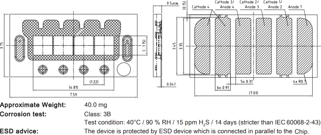 Mechanical Drawing - ams OSRAM OSLON® Black Flat X KW4 HPL631.TK LEDs (4 Chip)