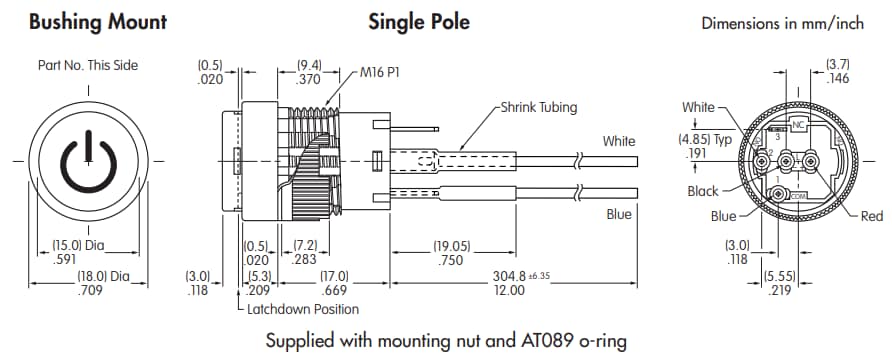 Chart - NKK Switches YB Illuminated Pushbutton with Legend & Wire Leads