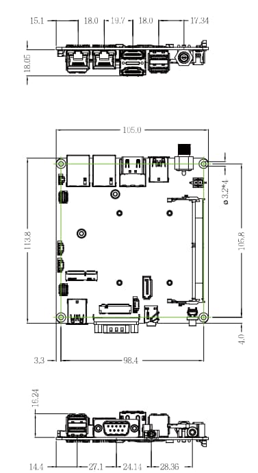 Mechanical Drawing - GIGAIPC QBi-6412A Embedded Compact Board