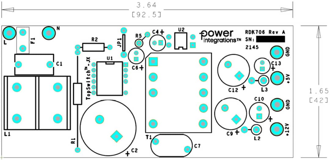 Mechanical Drawing - Power Integrations RDK-706 Reference Design Kit