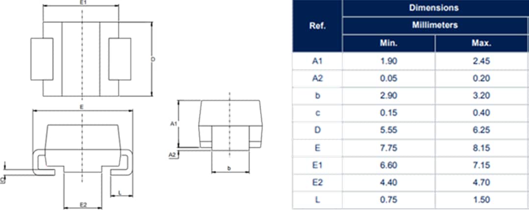 Mechanical Drawing - STMicroelectronics SMC30J Transient-Voltage-Suppression Diodes