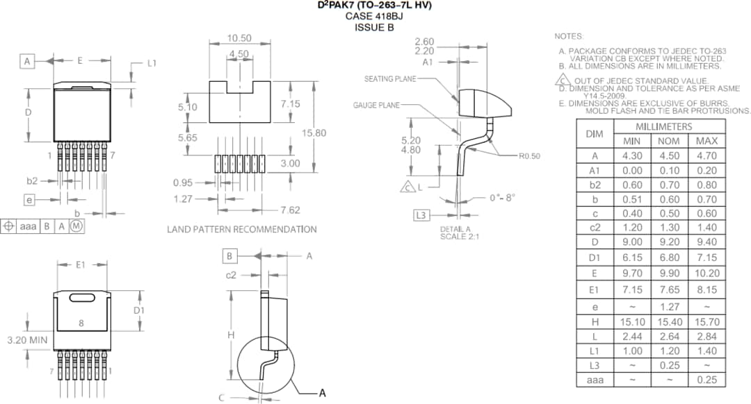 Mechanical Drawing - onsemi NTBG022N120M3S 1200V M3S Series SiC MOSFET