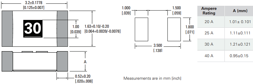 Mechanical Drawing - Littelfuse 806 Series Surface-Mount Fuses