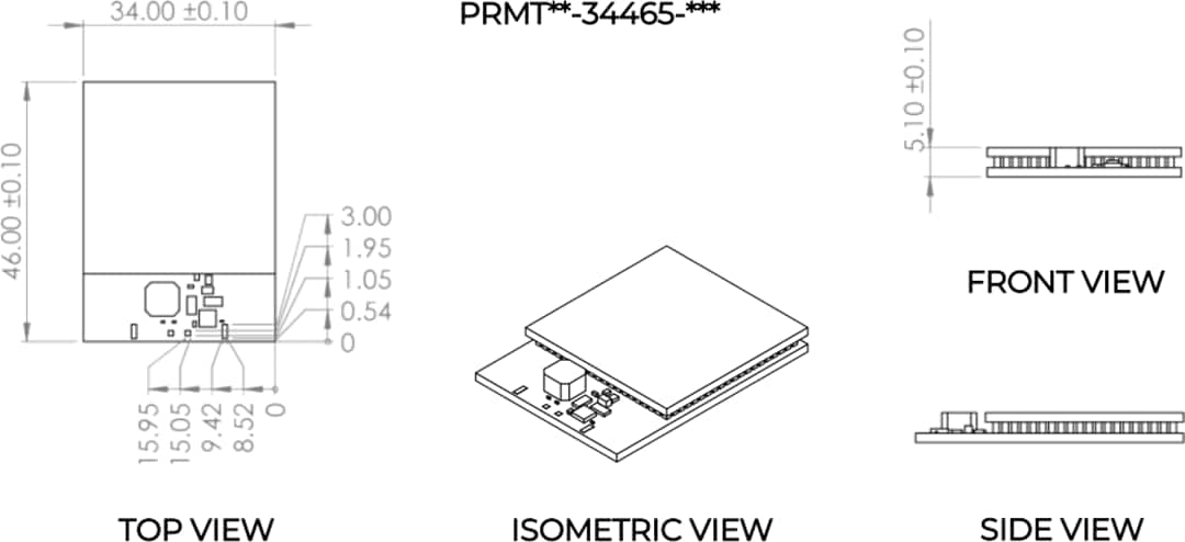 Mechanical Drawing - MATRIX Industries PRMT02-34465 Prometheus Energy Harvesting Modules