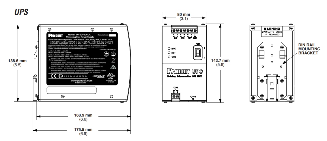Mechanical Drawing - Panduit UPS00100DC Uninterruptible Power Supply (UPS)