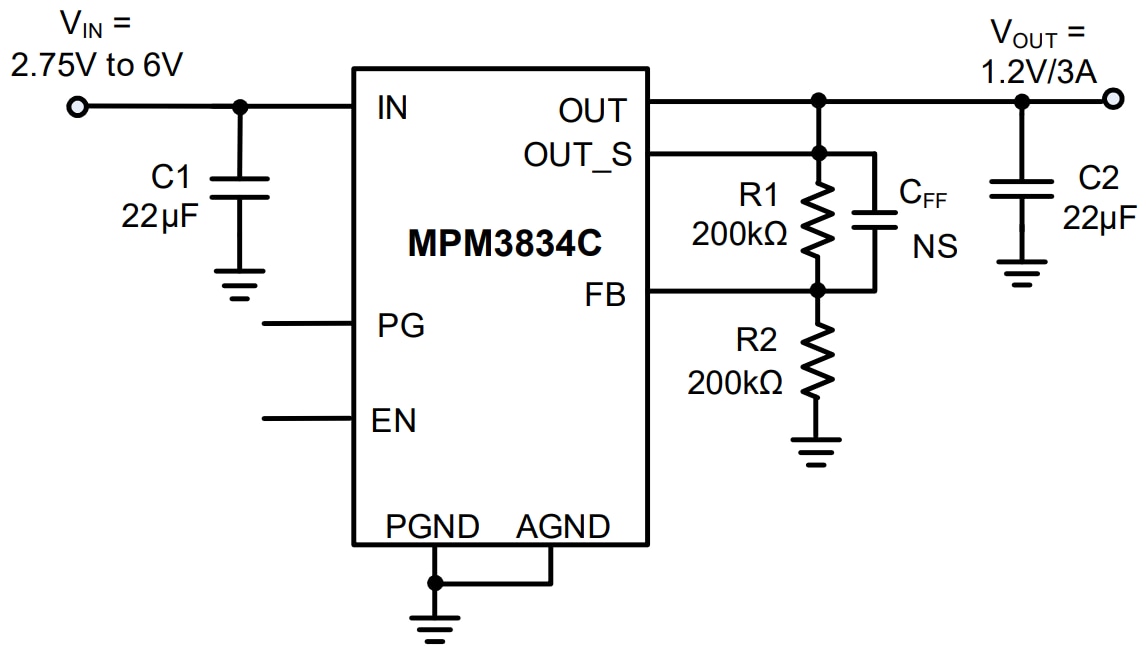 Application Circuit Diagram - Monolithic Power Systems (MPS) MPM3834C 3A Ultra-Small Power Modules