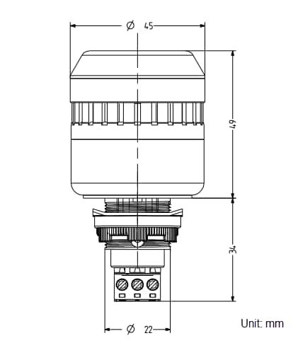 Mechanical Drawing - Auer Signal ELM LED Panel Mount Buzzer Beacons