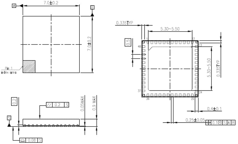 Mechanical Drawing - Toshiba TB9083FTG 3-Phase Brushless Gate Driver IC