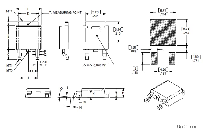 Mechanical Drawing - Littelfuse QS8004DHx 4A Over-Voltage Self-Protection TRIACs