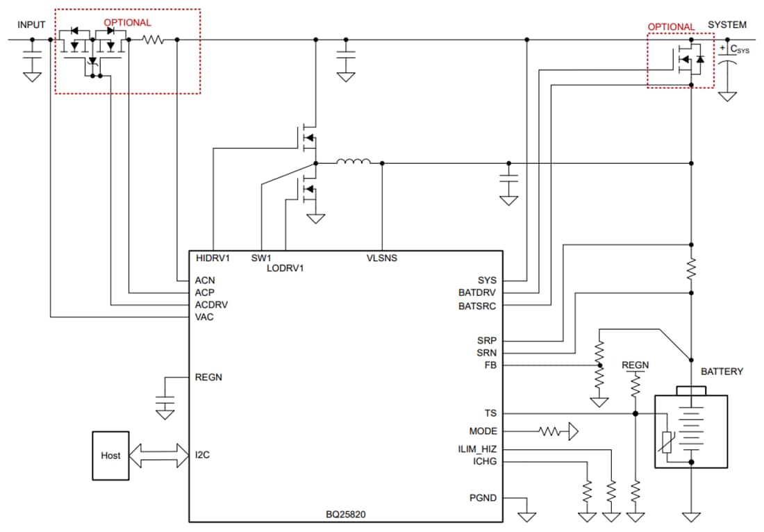 Schematic - Texas Instruments bq25820 Buck Battery Charge Controller