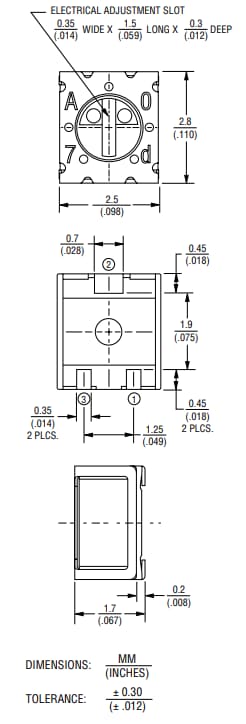 Mechanical Drawing - Bourns 3312 Trimpot® Trimming Potentiometers