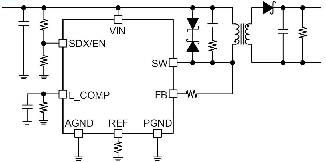 Application Circuit Diagram - ROHM Semiconductor BD7J200 Isolated Flyback Converter IC