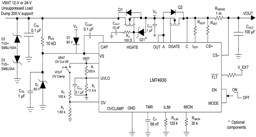 Application Circuit Diagram - Texas Instruments LM74930-Q1 Ideal Diode Controller