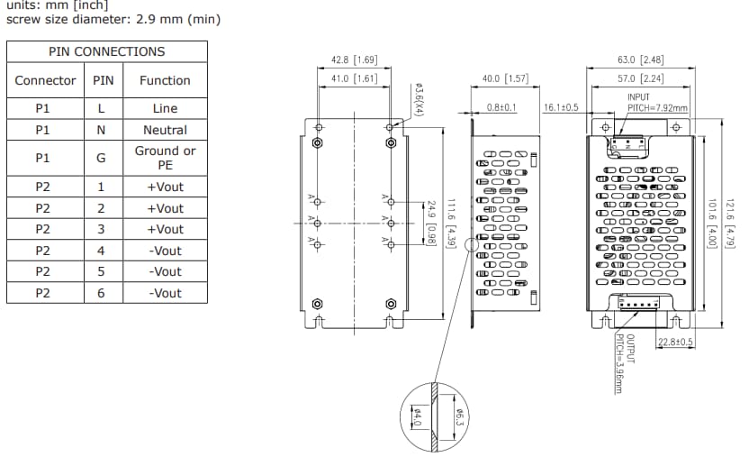 Mechanical Drawing - CUI Inc VGS-250C AC-DC Power Supplies