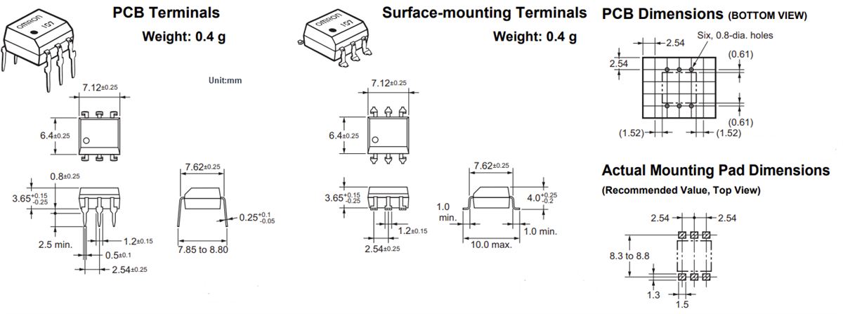 Mechanical Drawing - Omron Electronics G3VM-63BR/63ER MOSFET Relays